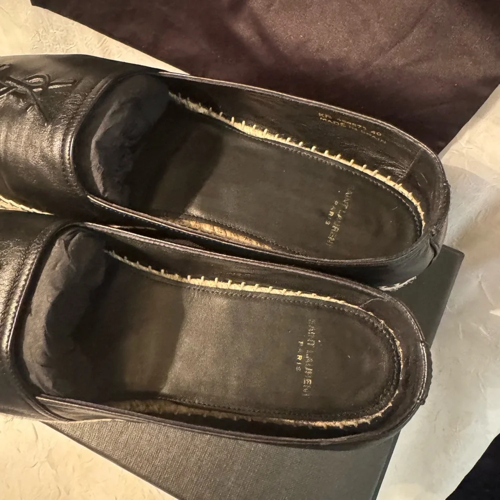 Saint Laurent Black Leather Espadrille Slip-On Flats - Picture 3 of 6